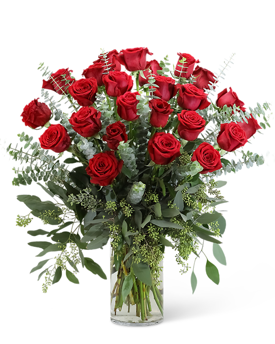 Red Roses with Eucalyptus Foliage (24)